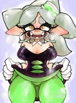 big_breasts big_ears blue_background blush blush_lines breasts breath cleavage clothed clothing cross_pupils dress ear_piercing eyelashes female front_view gloves green_clothing green_legwear green_tights grey_hair hair handwear humanoid_pointy_ears legwear looking_at_viewer markings mole_(marking) mole_under_eye open_mouth piercing pointy_ears pseudo_hair purple_clothing purple_dress raised_clothing raised_dress simple_background solo tan_body tan_skin tentacle_hair tentacles thick_thighs tights white_clothing white_gloves white_handwear wide_hips yellow_eyes gluten000000 nintendo splatoon marie_(splatoon) animal_humanoid cephalopod cephalopod_humanoid humanoid inkling marine marine_humanoid mollusk mollusk_humanoid squid_humanoid absurd_res hi_res