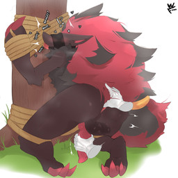 3_fingers 3_toes ambiguous_gender anal anal_fingering animal_genitalia animal_penis anthro backsack ball_gag balls bdsm big_claws big_hair big_penis blindfold blush bondage bound butt canine_genitalia canine_penis claws disembodied_hand duo erection feet fingering fingering_partner fingers fluffy fluffy_hair gag gagged genitals hair handjob heart_symbol interrobang kneeling knot male moan nude penile penis perineum rear_view red_hair restraints reverse_handjob rope rope_bondage sex thumb_in_ass tied_to_tree toes vilf nintendo pokemon canid generation_5_pokemon mammal pokemon_(species) zoroark 1:1 colored digital_drawing_(artwork) digital_media_(artwork) hi_res shaded