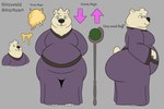 anthro arrow_sign big_butt black_nose blonde_hair blue_eyes butt clothing food front_view fur hair happy honey_(food) huge_butt magic_user male moobs multicolored_clothing multicolored_robe obese obese_anthro obese_male overweight overweight_anthro overweight_male purple_clothing purple_robe robe short_tail side_view smile solo staff tail text thick_thighs two_tone_clothing two_tone_robe yellow_body yellow_ears yellow_fur yellow_tail colossalstars grizzwald_silverheart_(colossalstars) bear mammal polar_bear ursine 2024 3:2 digital_media_(artwork) english_text hi_res model_sheet