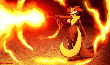 anthro big_breasts big_butt breasts butt cheek_tuft elemental_manipulation facial_tuft female female_anthro fire fire_manipulation forest fur holding_object holding_stick inner_ear_fluff plant red_body red_fur red_inner_ear_fluff side_boob solo standing stick tail thick_thighs tree tuft under_boob yellow_body yellow_fur yellow_tail pablozillarex nintendo pokemon delphox generation_6_pokemon pokemon_(species) absurd_res hi_res