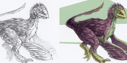 ambiguous_gender beak biped feathers feral green_background green_body green_feathers looking_at_viewer multicolored_body multicolored_feathers open_beak open_mouth pupils purple_body purple_feathers side_view simple_background solo tail two_tone_body two_tone_feathers white_background winged_arms wings yellow_eyes deriaz dinosaur feathered_dinosaur feathered_scalie prehistoric_species protarchaeopteryx reptile saurischian scalie theropod 2013 colored full-length_portrait graphite_(artwork) greyscale monochrome multiple_images portrait traditional_media_(artwork)