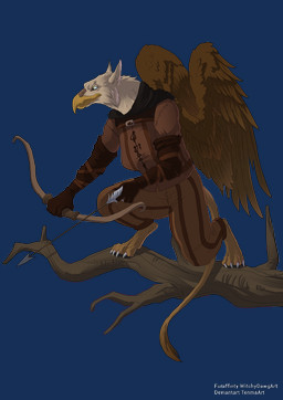 anthro archer arrow_(weapon) fantasy female medieval_armor medieval_clothing ranged_weapon solo weapon witchydawgart mythology avian gryphon mythological_avian mythological_creature hi_res