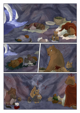 ambiguous_gender anthro biped blood bodily_fluids bone brown_body brown_fur brown_tail clothed clothing female fur group larger_anthro size_difference sky smaller_anthro snow tail white_body white_fur white_tail young young_ambiguous bjekkergauken herja_(bjekkergauken) hillevi shirin_(bjekkergauken) unni_(bjekkergauken) arctic_fox avian bear bird brown_bear canid canine fox gulonine mammal marten mustelid musteline owl pine_marten suid suine sus_(pig) true_fox ursine wild_boar 2025 colored comic hi_res