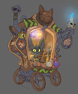 anthro barrel big_ears black_body black_ears black_eyebrows black_fur blue_fire bone breasts candle carriage chimney claws cleavage clothed clothed_anthro clothed_female clothing colored_fire eyebrows female female_anthro finger_claws fingers fire front_view fur grey_background heart_symbol lamp lantern looking_at_viewer melee_weapon merchant open_mouth open_smile potion_bottle sign simple_background skull skull_candle small_eyebrows smile solo sword text weapon wheel foresttherotten domestic_cat felid feline felis mammal 2020 digital_drawing_(artwork) digital_media_(artwork) english_text hi_res procreate_(artwork)