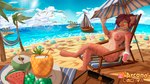 5_fingers anthro arcanelynx avian beach beach_chair beverage biped bird boat body_hair breasts chair chest_fur chest_hair chest_tuft claws coconut coconut_drink container cup day detailed_background digital_drawing_(artwork) digital_media_(artwork) digitigrade drinking_glass drupe_(fruit) eyewear feet felid feline female fingers fluffy fluffy_ears fluffy_hair fluffy_neck_fur fluffy_tail food fruit fur furniture glass glass_container glass_cup grape green_eyes gull hair hammock holding_object island karma_(wired1493) lari larid looking_at_viewer lynx lynx_arcane mammal melon multicolored_body multicolored_fur nipples nude nude_female nudist outside palm_tree pink_body pink_fur pink_hair pink_nose plant plate sand sea seaside sitting sky smile solo sun sunglasses tail tail_tuft teeth toes tree tuft umbrella vehicle water watercraft watermelon watermelon_slice