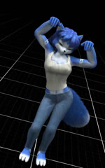 anthro barefoot belly big_breasts biped blue_body blue_eyes blue_fur blue_hair bottomwear bouncing_breasts breast_expansion breasts butt butt_expansion clothed clothing dancing expansion feet female front_view fur hair half-closed_eyes huge_breasts hyper hyper_breasts midriff narrowed_eyes navel pants plantigrade playful shirt short_hair side_boob smile solo tail tattoo topwear weight_gain nathanounce caramelldansen nintendo star_fox krystal_(charleyfox) krystal_(star_fox) canid canine fox mammal 3d_(artwork) 3d_animation 5:8 animated digital_media_(artwork) flash_conversion long_playtime loop meme no_sound webm