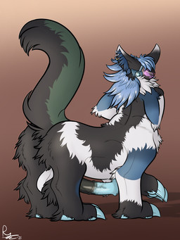 animal_genitalia animal_penis ankle_tuft arm_tuft balls barely_visible_pawpads big_balls big_claws big_feet big_hair big_penis black_body black_fur black_penis blue_body blue_claws blue_fur blue_hair blue_penis blush blush_lines butt_tuft claws ear_piercing elbow_tuft equine_genitalia equine_penis feet fluffy fluffy_tail fur genitals green_body green_fur hair inner_ear_fluff intersex leg_tuft looking_back machine medial_ring multicolored_body multicolored_fur multicolored_penis neck_tuft one_leg_up penis piercing raised_leg shoulder_tuft side_view slightly_chubby smile solo standing tail tuft vein veiny_penis white_balls white_body white_fur ryshokka_syre ryshokka_syre_(character) mammal protogen protogen_taur taur 2025 3:4 digital_drawing_(artwork) digital_media_(artwork) full-length_portrait hi_res portrait shaded signature gynomorph_(lore)