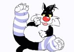 anthro belly clothing legwear male patting_belly solo spread_legs spreading tail tail_motion tailwag thigh_highs pawfunk looney_tunes warner_brothers sylvester_(looney_tunes) felid feline mammal animated hi_res short_playtime