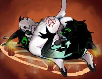 69_position anal anal_penetration anthro anus balls big_butt big_penis blood bodily_fluids butt butt_grab candle candlelight duo genitals hand_on_butt hooves horn light male male/male nipples occult_symbol oral oral_penetration penetration penile penile_penetration penis penis_grab pentagram puffy_anus raised_tail rimming rimming_male scar sex steam summoning summoning_circle symbol tail thick_thighs tongue tongue_out vein veiny_penis wounded mmhorrors mythology demon equid equine hybrid mammal mythological_creature mythological_equine unicorn hi_res