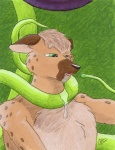 ambiguous_gender asphyxiation choking dripping eggplant food forced fruit green_eyes guppy_(artist) hyena male mammal plant root solo spotted_hyena stuck tentacles trapped