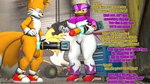 anthro big_breasts breasts clothed clothing duo female fur genitals male male/female penis smile text sarah_dellen sega sonic_riders sonic_the_hedgehog_(series) miles_prower wave_the_swallow avian bird canid canine fox hirundinid mammal oscine passerine swallow_(bird) 16:9 3d_(artwork) 4k absurd_res digital_media_(artwork) english_text hi_res widescreen