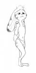 anthro big_ears bulge clothed clothing ears_down facial_markings head_markings head_tuft male markings pivoted_ears scut_tail short_tail simple_background solo standing tail topless tuft underwear white_background numbro disney zootopia jack_savage lagomorph leporid mammal rabbit monochrome sketch