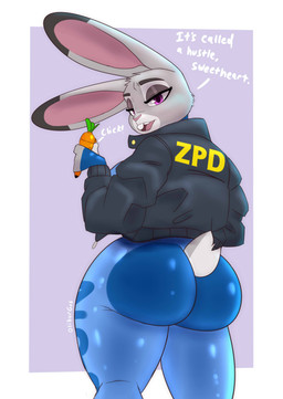 anthro big_butt blue_bodysuit blue_clothing blue_latex blue_skinsuit bodysuit bottomwear butt butt_focus clothing dialogue female huge_butt jacket latex latex_bodysuit latex_clothing latex_skinsuit looking_at_viewer looking_back looking_back_at_viewer open_mouth police police_officer police_uniform skinsuit smile smiling_at_viewer solo thick_thighs tight_bottomwear tight_clothing topwear uniform walking walking_away oliburgob disney zootopia judy_hopps european_rabbit lagomorph leporid mammal oryctolagus rabbit 2026 hi_res