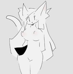 anthro big_breasts breasts cat_walk featureless_crotch female fur hair long_hair markings mole_(marking) nipples nude simple_background solo thick_thighs walking white_body white_fur terrible_existence_(artist) domestic_cat felid feline felis mammal animated animated_gif short_playtime