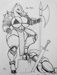 anthro armor big_breasts big_female breasts death female solo sukoi_(artist) alexxa andalusian_horse equid equine horse mammal hi_res monochrome