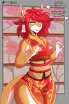 anthro asian_clothing clothing dialogue female flat_chested fur hair heart_symbol looking_at_viewer orange_body orange_fur purple_eyes red_hair simple_background smile solo thick_thighs sly_shadex domestic_cat felid feline felis mammal 2:3 hi_res