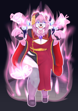 anthro aura bell big_breasts breasts clothing female glowing glowing_eyes jiangshi_costume legwear looking_at_viewer solo stockings talisman syst asian_mythology chinese_mythology east_asian_mythology mythology nintendo pokemon fan_character ninfii_(syst) arthropod bear butterfly eeveelution generation_6_pokemon hybrid insect jiangshi lepidopteran mammal pokemon_(species) sylveon undead absurd_res hi_res