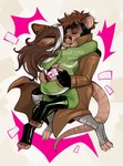 anthro clothing coat duo eyes_closed female kissing male romantic romantic_couple simple_background topwear bluezeru marvel x-men gambit_(marvel) rogue_(marvel) felid leopard mammal murid murine pantherine rat rodent hi_res