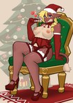 anthro armwear blonde_hair bow_ribbon breasts brown_body brown_fur candy candy_cane chair christmas_clothing christmas_headwear christmas_tree clothed clothing dessert ear_piercing elbow_gloves female fishnet_clothing fishnet_legwear fishnet_thigh_highs food footwear front_view fur furniture garter_belt garter_straps gloves hair handwear hat headgear headwear high_heels holidays legwear looking_at_viewer nipples on_chair piercing plant ponytail red_clothing santa_hat shoes sitting sitting_on_chair solo thigh_highs thong tongue tongue_out topless tree underwear 427deer christmas mammal species_request absurd_res hi_res