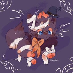 ambiguous_gender bandage black_body black_fur blue_eyes facial_hair fur hair red_hair restrained sideburns simple_background solo whtink nintendo pokemon canid canine fox generation_5_pokemon mammal pokemon_(species) zorua colored colored_sketch digital_drawing_(artwork) digital_media_(artwork) sketch