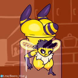 anthro arthropod_abdomen big_breasts big_butt breasts butt butt_stuck compound_eyes female huge_butt insect_wings nipples pose solo stuck tongue wide_hips wings beero_the_bee beerka arthropod bee hymenopteran insect 1:1 hi_res pinup