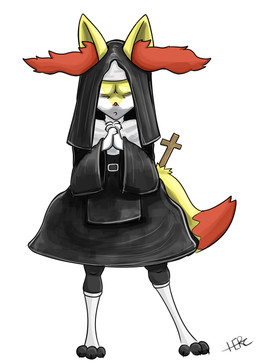 anthro clothing costume cross eyes_closed female legwear nun nun_habit nun_outfit praying religion religious_clothing solo stockings herculesart nintendo pokemon braixen generation_6_pokemon pokemon_(species) absurd_res hi_res