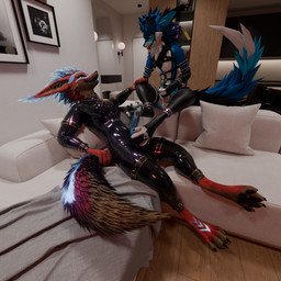abs animal_genitalia animal_penis ankh anthro armwear balls black_clothing black_latex black_legwear black_pawpads black_stockings blue_body blue_eyes blue_fur blue_penis bodily_fluids brown_body brown_fur brown_sheath canine_genitalia canine_penis claws clothed clothing cuffs_(clothing) cum cum_on_feet cum_on_penis digit_ring duo egyptian erection eye_contact feet foot_fetish foot_focus foot_play footjob fur furniture genital_fluids genitals glistening glistening_body hair inside jewelry latex latex_armwear latex_clothing latex_legwear latex_skinsuit legwear looking_at_another male male/male masturbation multicolored_body multicolored_fur multicolored_hair muscular muscular_male on_sofa pawpads paws penile penis red_body red_fur reflection ring sex sheath sitting sitting_on_sofa skinsuit smile smiling_at_another smiling_at_partner sofa stockings tail tight_clothing toe_claws toe_ring toes tongue tongue_out endoras endoras_(character) isaacjexo canid canine deity jex mammal rexouium 1:1 3d_(artwork) absurd_res blender_(artwork) digital_media_(artwork) hi_res huge_filesize