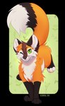ambiguous_gender black_body black_fur black_tail blep cheek_tuft chest_tuft closed_smile dipstick_tail ear_piercing ear_ring facial_tuft fangs feral floral_background fur green_eyes head_tuft looking_at_viewer markings mouth_closed one_eye_closed orange_body orange_fur orange_tail piercing pink_tongue ring_piercing smile solo tail tail_markings teeth tongue tongue_out tuft white_body white_fur white_tail bloominglynx canid canine mammal absurd_res alpha_channel hi_res