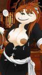 anthro big_breasts breasts female heterochromia nipples piercing solo text rohgen blizzard_entertainment warcraft maylee bear mammal pandaren red_pandaren english_text hi_res