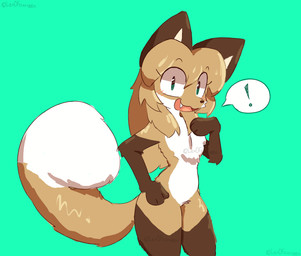 :3 anthro big_ears big_eyes big_tail biped blush blush_lines brown_arms brown_body brown_ears brown_fur brown_legs countershade_fur countershading curled_tail dipstick_tail exclamation_point eye_through_hair eyebrow_through_hair eyebrows fangs female fluffy fluffy_chest fluffy_tail fur gesture gloves_(marking) green_background green_eyes hair hand_gesture hand_on_hip handpaw leg_markings long_hair looking_at_viewer markings open_mouth paws pink_blush pointing pointing_at_self raised_hand simple_background snout socks_(marking) solo speech_bubble standing surprised tail tail_markings teeth text tongue translucent translucent_hair white_body white_fur white_sclera yellow_body yellow_fur conditional_dnp fidelbon averi_(fiddleafox) canid canine fox mammal red_fox true_fox 2026 artist_name digital_drawing_(artwork) digital_media_(artwork) distracting_watermark hi_res watermark