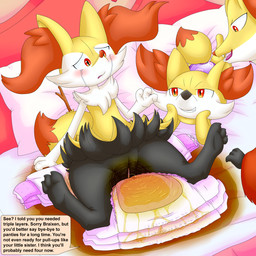 accident anthro bedwetting bodily_fluids clean_diaper clothed clothing crying diaper diaper_change embarrassed female genital_fluids genitals group open_diaper peed peeing peeing_on_self tears text trio unclean_diaper urine urine_on_self urine_pool urine_stream used_diaper using_diaper vulva wearing_diaper wet wet_diaper wetting wetting_diaper wolfpuppy21 nintendo pokemon braixen delphox fennekin generation_6_pokemon pokemon_(species) 1:1 english_text hi_res