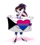 3_toes anthro barefoot bisexual_pride_colors black_body black_fur brown_body brown_eyes brown_fur clothed clothing demisexual_pride_colors feet flag flag_(object) fur heart_flag heart_symbol holding_flag holding_object lgbt_pride multicolored_body multicolored_fur plantigrade pride_color_flag pride_colors pride_heart simple_background smile solo toes white_background white_body white_fur ribbontini smores_(ribbontini) lagomorph leporid mammal rabbit 2021 hi_res signature