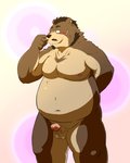 2014 anthro balls bear beard belly blush erection facial_hair genitals goatee hi_res humanoid_genitalia humanoid_hands humanoid_penis kemono male mammal moobs nipples overweight overweight_anthro overweight_male penis scar simple_background solo wdh3905