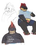 anthro body_swap clothing footwear genitals hair hoodie male masturbation multicolored_body overweight overweight_male penis red_hair sandals shirt shoes solo topwear alexander_bite mythology dragon mythological_creature mythological_scalie scalie absurd_res hi_res