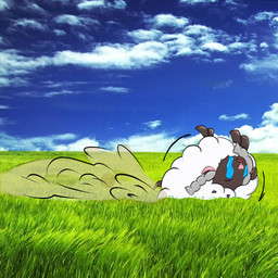 ambiguous_gender black_body bodily_fluids crying dust_cloud eyes_closed field frown fur grass open_frown open_mouth photo_background pigtails pink_nose plant rolling sky solo tears text white_body white_fur white_wool wool_(fur) bowen_the_sheep nintendo pokemon bovid caprine generation_8_pokemon mammal pokemon_(species) wooloo 1:1 2019 hi_res photography_(artwork)