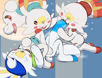 anal anthro anus balls big_balls big_penis blush bodily_fluids butt clothing cum erection facesitting fellatio femboy foreskin fur genital_fluids genitals group hair hat headgear headwear huge_balls huge_penis humanoid_genitalia humanoid_penis hyper hyper_balls hyper_genitalia hyper_penis licking male male/male open_mouth oral penile penis rimming sex simple_background sitting_on_another steam tongue tongue_out trio white_body not_a_furfag nintendo pokemon pokemon_cafe_remix fan_character rev_the_scorbunny generation_8_pokemon lagomorph leporid mammal pokemon_(species) scorbunny 2023 absurd_res digital_media_(artwork) hi_res