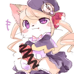 anthro big_penis blush bodily_fluids bow_tie clothed clothing crossdressing dipstick_ears ear_markings erection femboy fur genital_fluids genitals hat headgear headwear holding_penis humanoid_genitalia humanoid_penis ineffective_censorship male multicolored_ears penis precum purple_eyes simple_background solo tan_body tan_fur white_background young meru_(artist) cat_busters chrona_(cat_busters) domestic_cat felid feline felis mammal 1:1 2017 absurd_res censored hi_res mosaic_censorship