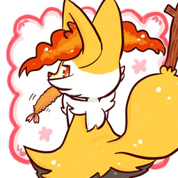 ambiguous_anthro ambiguous_gender anthro arm_tuft biped black_body black_fur blush blush_stickers border cheek_tuft chest_tuft eating eating_food facial_tuft food fur hip_tuft inner_ear_fluff looking_at_viewer looking_back looking_back_at_viewer meat motion_lines multicolored_body multicolored_fur nude_ambiguous nude_anthro object_in_tail orange_body orange_fur orange_inner_ear_fluff pointy_ears prick_ears rear_view red_eyes red_nose shoulder_tuft shrimp_(food) simple_background solo standing stick stick_in_tail tail tapering_snout tuft white_background white_body white_border white_fur yellow_body yellow_fur yellow_tail annyui0611 nintendo pokemon braixen canid generation_6_pokemon mammal pokemon_(species) 1:1 2021 cel_shading digital_drawing_(artwork) digital_media_(artwork) half-length_portrait hi_res japanese_description portrait shaded translated_description