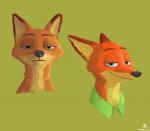 anthro clothing disembodied_head fur green_background green_eyes half-closed_eyes looking_at_viewer male narrowed_eyes necktie orange_body orange_fur shirt simple_background smile smug solo t-shirt topwear thatotherwhaleoil disney zootopia nick_wilde canid canine fox mammal red_fox true_fox 2016 bust_portrait hi_res multiple_images portrait signature