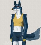 aircraft airplane anthro bottomwear breasts clothing female fur midriff red_eyes shorts solo tail vehicle thewolffinsnow f4u_corsair united_states_air_force canid canine mammal