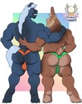 anthro beard big_butt blue_body bulge butt clothing detailed_bulge duo facial_hair hair hand_on_back looking_back male male/male musclegut muscular muscular_anthro muscular_male presenting rear_view underwear 1ceberg tom_(1ceberg) equid lagomorph leporid mammal rabbit absurd_res hi_res