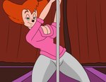 anthro big_breasts big_butt breasts butt clothed clothing dancing female green_eyes hair looking_at_viewer mature_female pole pole_between_breasts pole_dancing red_hair solo striptease vylfgor disney goof_troop peg_pete canid canine mammal animated short_playtime