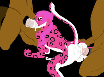 all_fours anal anal_penetration animal_genitalia animal_penis anthro balls big_penis black_background black_markings bodily_fluids brown_body brown_fur butt cheek_bulge cum cum_in_ass cum_in_mouth cum_inside cum_while_penetrated equine_genitalia equine_penis erection femboy fur fur_markings genital_fluids genitals green_eyes group group_sex hair humanoid_genitalia humanoid_penis interspecies kneeling leopard_spots male male/male male_penetrated male_penetrating male_penetrating_male markings nude oral oral_penetration penetration penile penis pink_body pink_fur pink_hair raised_tail sex simple_background spots tail threesome trio white_body white_fur pinkie.lovesu_(artist) anonymous_character pinkie.lovesu equid equine felid horse leopard mammal pantherine 2013