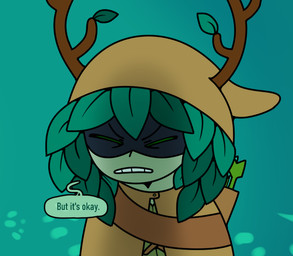 antlers clothed clothing dialogue female green_eyes grey_body headgear horn leaf leaf_hair on_model plant plant_hair pseudo_hair solo toony discount-supervillain adventure_time cartoon_network huntress_wizard elemental_creature elemental_humanoid flora_fauna humanoid plant_humanoid digital_media_(artwork)