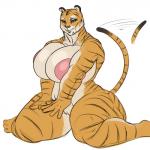 1:1 anthro big_breasts biped breasts crotch_tuft felid female hi_res huge_breasts looking_at_viewer mammal muscular muscular_anthro muscular_female nipples nude pantherine pose rampage0118 simple_background sitting solo tail tail_motion tailwag thick_thighs tiger tuft wide_hips