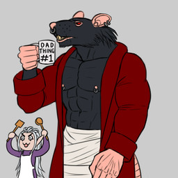 angry anthro apron bathrobe black_body black_fur chibi clothing container cookware cup duo ear_piercing ear_ring facial_piercing female fur grey_eyes hair kitchen_utensils male muscular muscular_anthro muscular_male nipple_piercing nipple_ring nipples nose_piercing nose_ring piercing red_eyes ring_piercing robe tired tools white_hair rye_muro warhammer_(franchise) warhammer_fantasy corwaen_razortouch queek_headtaker dark_elf elf humanoid mammal murid murine rat rodent skaven 1:1 hi_res