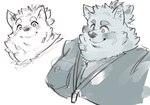 anthro bandage bandage_on_face blush clothing lanyard male smile solo topknot topwear vest exe_exem lifewonders live_a_hero yohack canid canine canis domestic_dog mammal nordic_sled_dog samoyed spitz bust_portrait portrait sketch