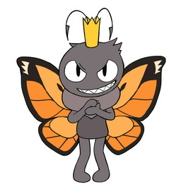 2_antennae alternate_form ambiguous_gender antennae_(anatomy) biped chibi crown evil_grin eyespots featureless_crotch featureless_feet feet front_view grey_antennae grey_body grin hands_together head_tuft headgear humanoidized insect_wings lepidopteran_wings markings mitten_hands multicolored_wings nude open_mouth orange_wings ruff simple_background smile solo spread_wings standing teeth toony toothy_grin tuft white_background wings 0101010_o blushcrunch_studio dandy's_world disney hoppers_(disney) pixar titus_(hoppers) arthropod butterfly humanoid insect lepidopteran monarch_butterfly toon_(dandy's_world) 2026 digital_media_(artwork) flat_colors korean_description