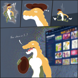 anthro blurred_background candy clothing cowboy cowboy_hat dessert dialogue exclamation_point food gummy_(food) hat hat_only headgear headgear_only headwear headwear_only humor male mostly_nude motion_lines muscular muscular_male solo static text glaciersnow e621 glitch_productions the_amazing_digital_circus gummigoo_(tadc) crocodile crocodilian food_creature gummy_creature living_candy reptile scalie 1:1 2024 digital_drawing_(artwork) digital_media_(artwork) e621_post_recursion english_text hi_res