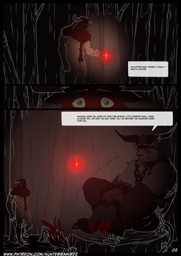 anthro dialogue duo genitals hell male male/male nude penis smile hunterramirez bison bovid bovine caprine cattle demon mammal absurd_res comic hi_res